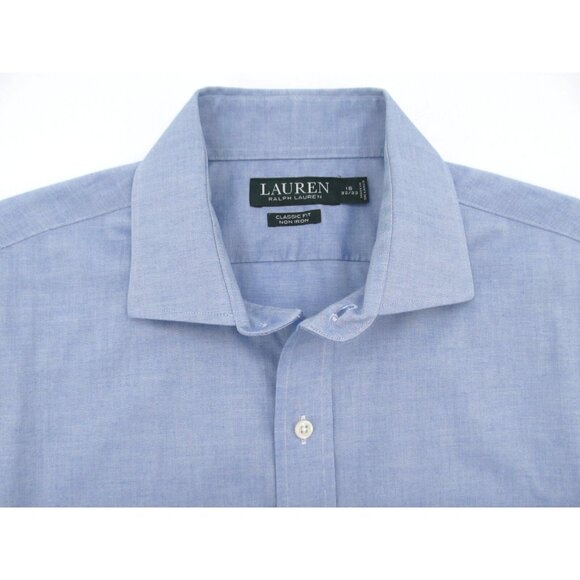 Lauren Ralph Lauren Classic Fit Dress Shirt Blue Non-Iron Size 16 32/33 Cotton - Picture 5 of 12